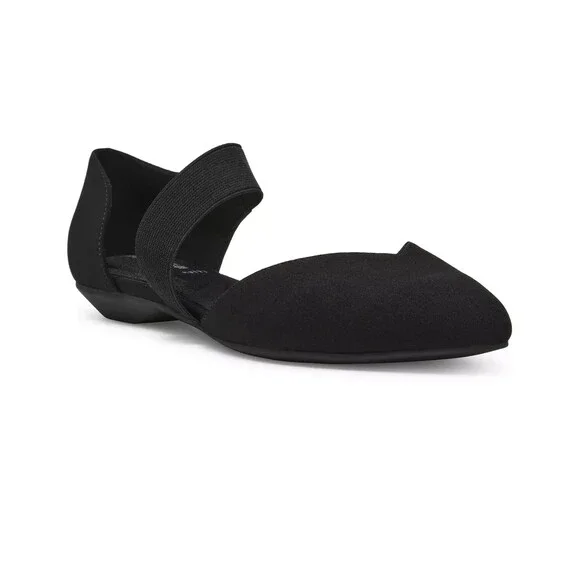 Anne Klein Obila Flats Women's US 7 Black Asymmetrical Strap Slip On HAWK3018 - Picture 1 of 14